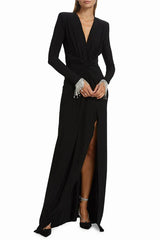 Crystal Detail Draped Maxi Dress