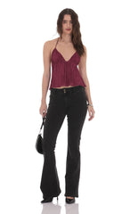 Pleated Babydoll Top in Plum