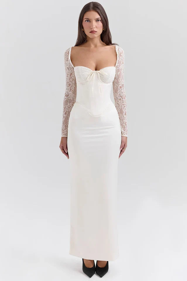 Vintage Ivory Satin Maxi Dress