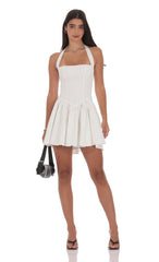 Pinstripe Halter A-line Dress in White