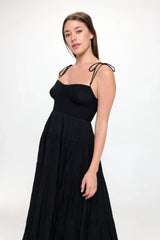Solid Smocked Ruffle Maxi Dress