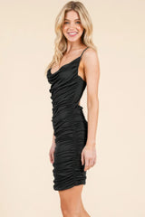 All Around Ruching Double Layered Open Back Dress