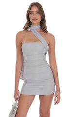 Grey Scarf Rhinestone Mesh Bodycon Dress