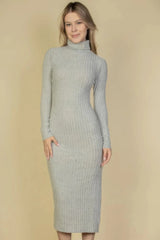 Sweater-knit Fuzzy Turtle Neck Split Thigh Dress