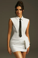 Lazaro Folded Collar Bow Mini Dress
