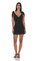 Textured Floral V-Neck Dress in Black