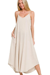 Zenana Woven Arc Hem Cami Dress With Flowy Pockets