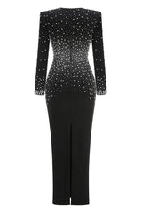 V-Neck Pearl Embellished Gown