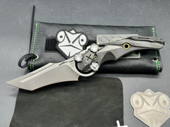 POIKILO / MUNDUS KNIFE BLACK TITANIUM HANDLE M398 PLAIN EDGE PEARLESCENT STONEWASH FINISH MUNDUS-PENITENTIA - S1